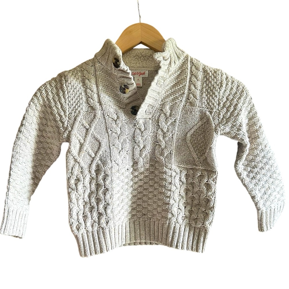 Cat & Jack Cable Knit Fisherman Sweater Oatmeal | Size 4T | Unisex